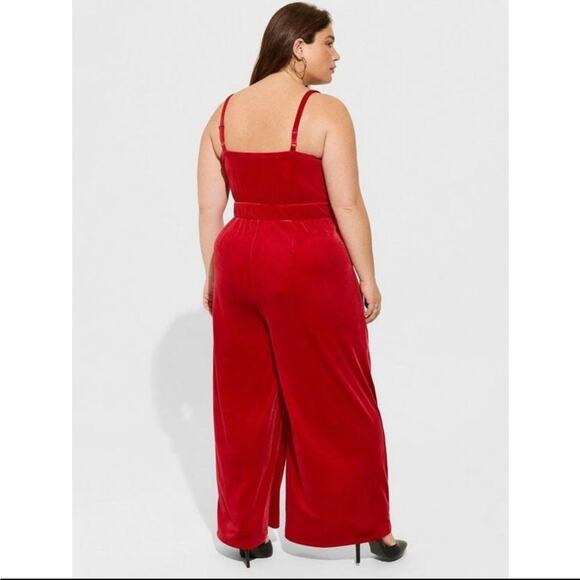 Torrid Jester red velvet cami wide leg jumpsuit NWT Size 2(2X) - Picture 2 of 11